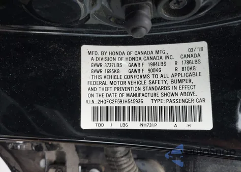 2018 Honda Civic Lx from USA, damaged, VIN 2HGFC2F59JH545936